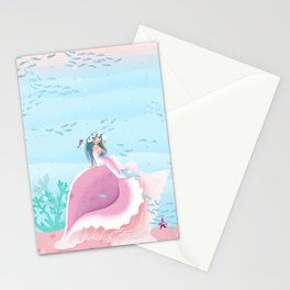 Mermaid admiring herself in a mirror children’s illustration Stationery Cards