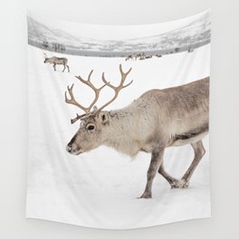 Reindeer in The Snow In Wintertime Photo Art Print | North Of Norway Lapland | Travel Photography Wall Tapestry
