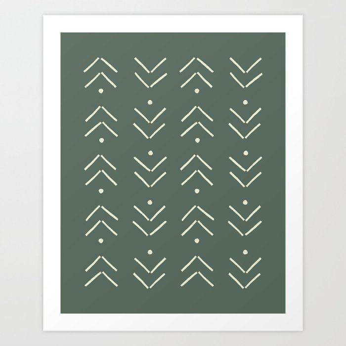 Arrow Lines Pattern in Forest Sage Green Art Print