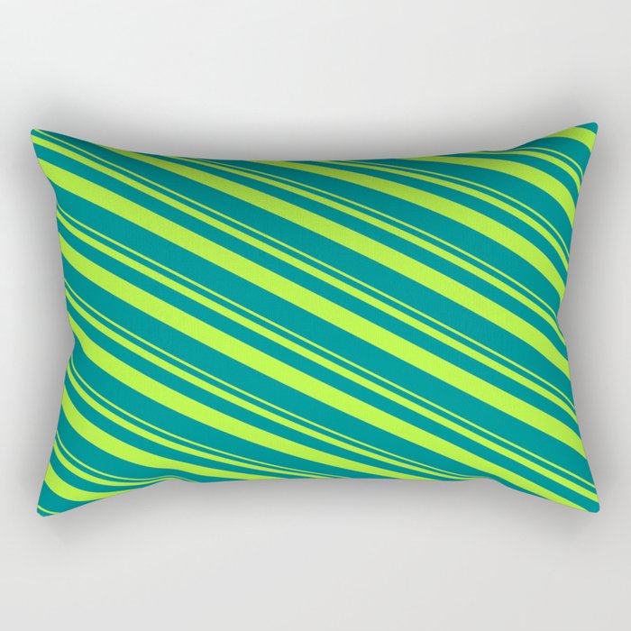Light Green and Teal Colored Striped Pattern Rectangular Pillow