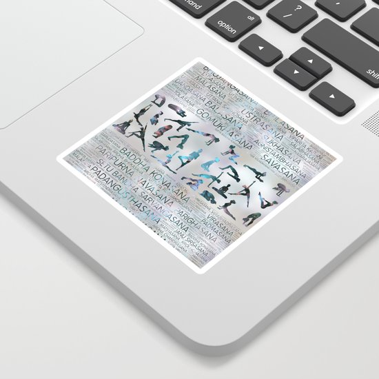 Yoga Asanas Poses Sanskrit Word Art Labradorite On Pearl Sticker