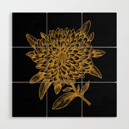 Elegant Flowers Floral Nature Black Yellow Gold Wood Wall Art