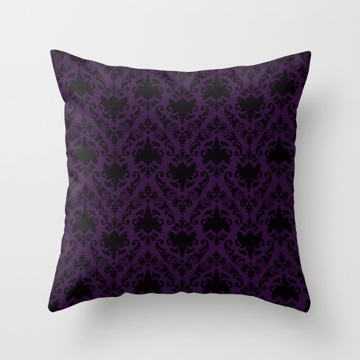 Aubergine and Black Damask Throw Pillow