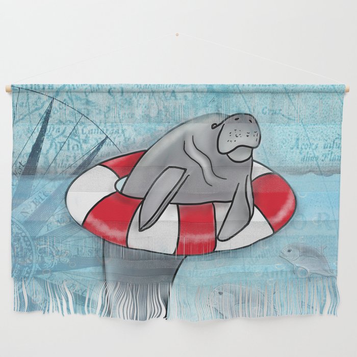 Manatee in a Swim Ring Wall Hanging