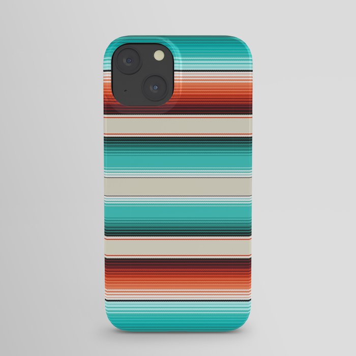 Navajo White, Turquoise and Burnt Orange Southwest Serape Blanket Stripes iPhone Case