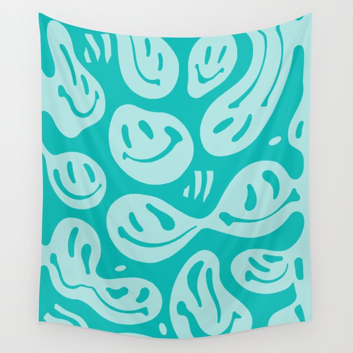 Eggshell Blue Melted Happiness Wall Tapestry
