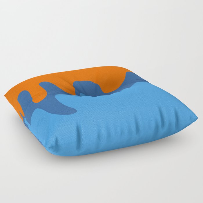 Viscous - Blue Orange Colourful Abstract Art Pattern Design Floor Pillow