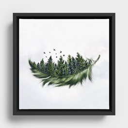 Earth Feather • Green Feather I Framed Canvas
