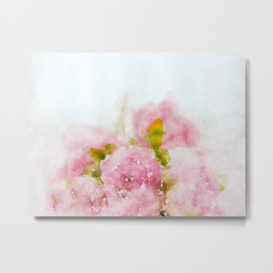 Rose treasure - Pink floral flowers on white background on #Society6 Metal Print