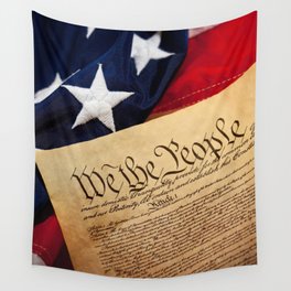 Constitution: Overhead View of USA Constitution and Flag Wall Tapestry