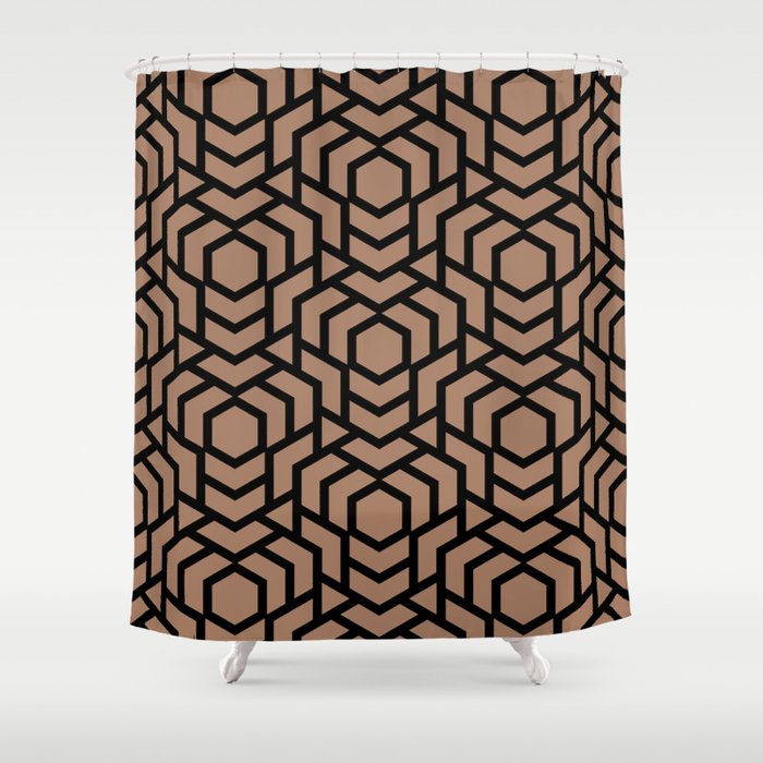 Brown and Black Tessellation Line Pattern 38 - 2022 Color of the Year Rustic Oak 2007-7B Shower Curtain