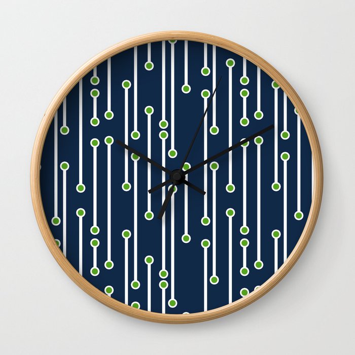Dotted Lines in White, Lime and Navy Wall Clock