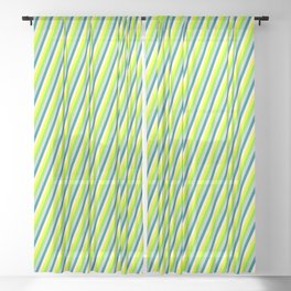 [ Thumbnail: Colorful White, Yellow, Green, Light Grey & Teal Colored Lines/Stripes Pattern Sheer Curtain ]