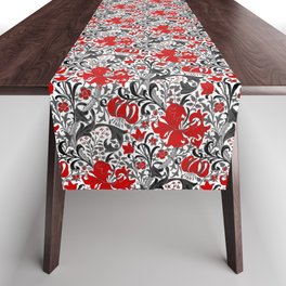 William Morris Iris and Lily, Black, White and Red Table Runner