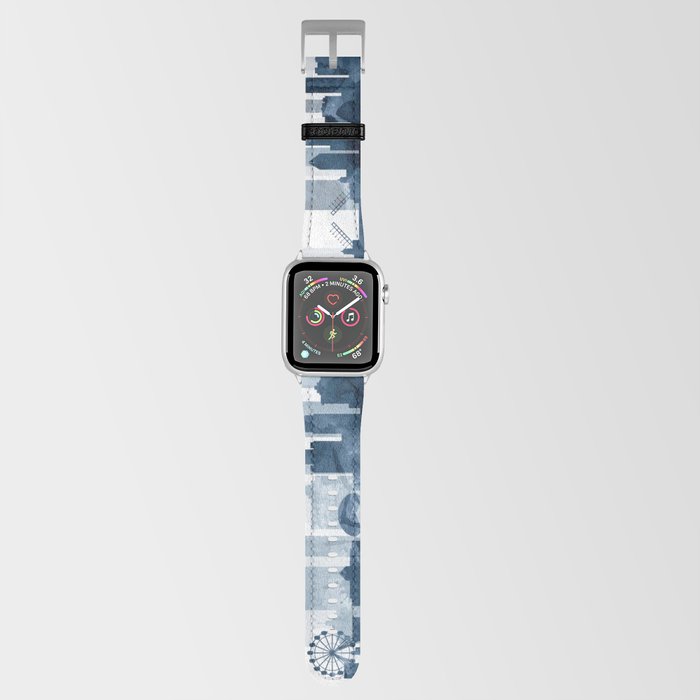 Chicago Skyline Navy Blue Watercolor by Zouzounio Art Apple Watch Band