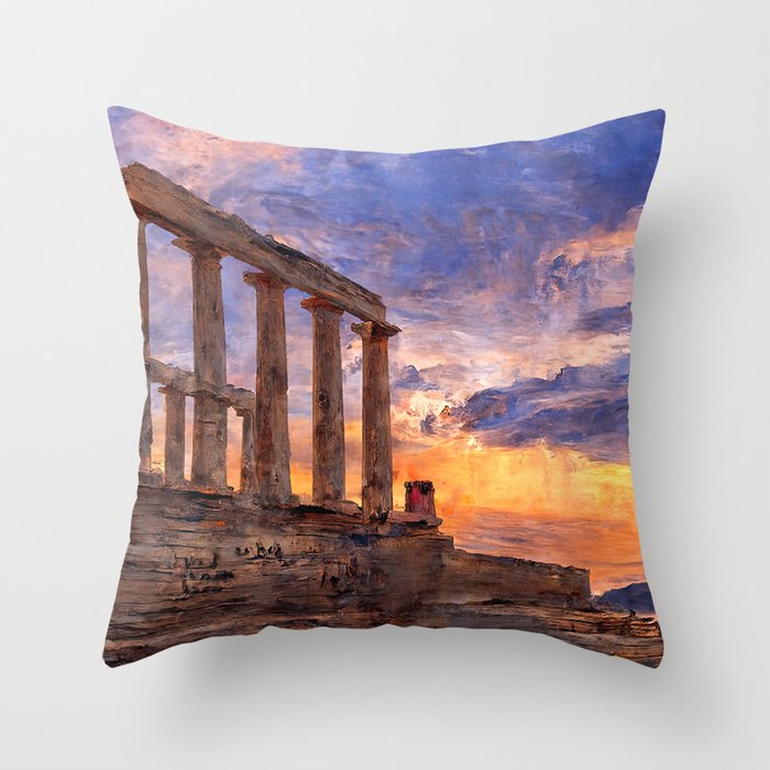 Greek Temple by the Sea Throw Pillow