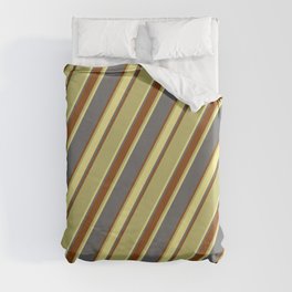 [ Thumbnail: Dim Grey, Brown, Dark Khaki, and Tan Colored Lined/Striped Pattern Duvet Cover ]