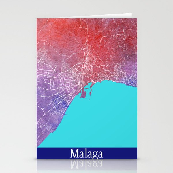 Malaga city map in watercolor Stationery Cards