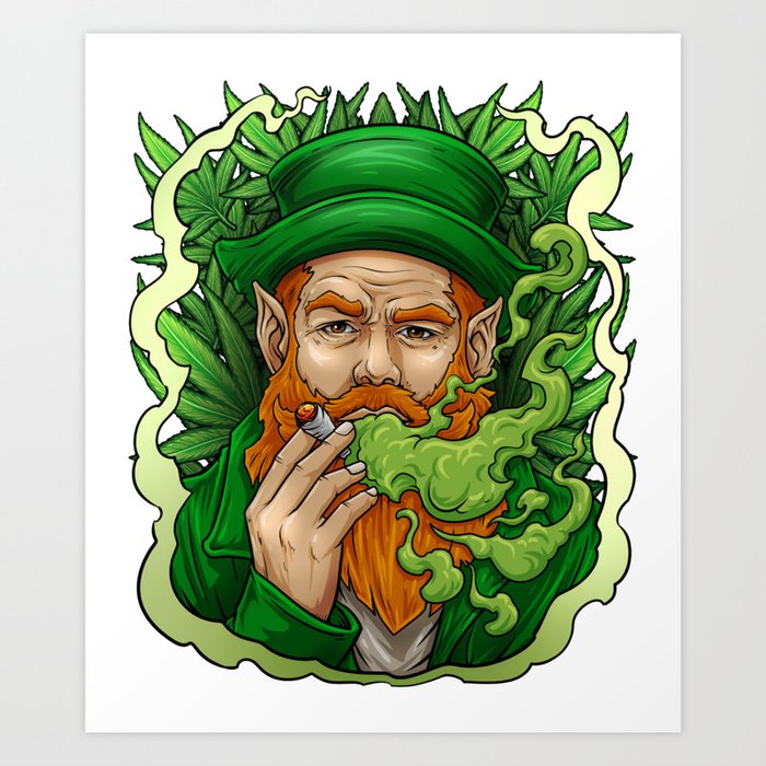 Leprechaun Smoking Weed St Patrick S Day Funny Art Print By Gigibeancreatio...