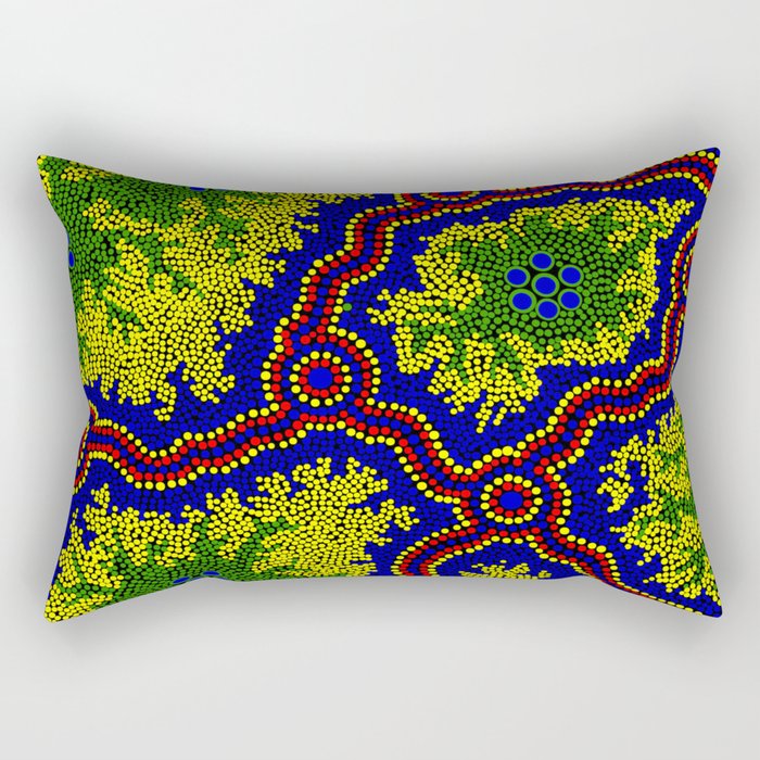 Aboriginal Art Authentic - Grasslands Rectangular Pillow