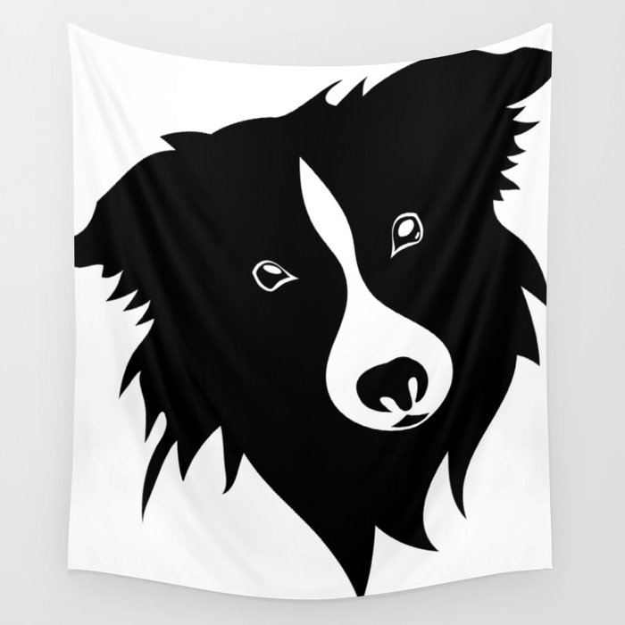 Portrait of a funny playful black and white border Collie puppy. A rough plan. Shepherd dog, smart friend black and white. Wall Tapestry
