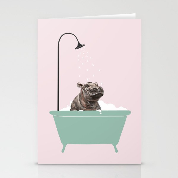 Hippo Enjoying Bubble Bath Stationery Cards
