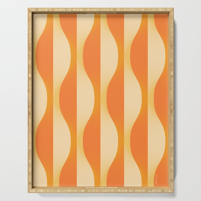 Retro 70s Geometric Pattern Tangerine Serving Tray