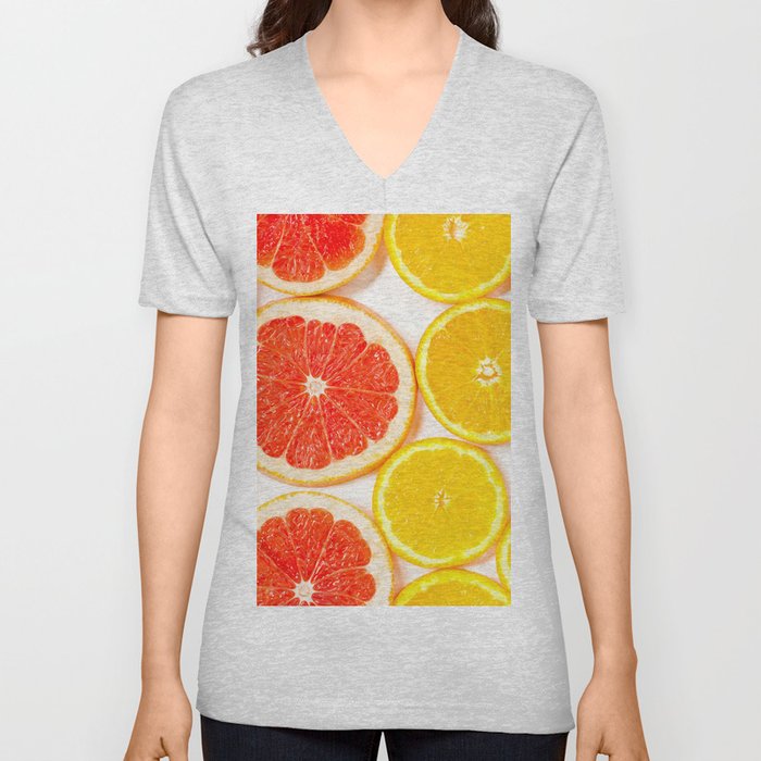 Gradient color citrus slices on white background V Neck T Shirt