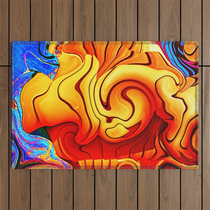 Dramatic abstract geometric infinite celestial waves water swirl pattern design in multicolors Outdoor Rug