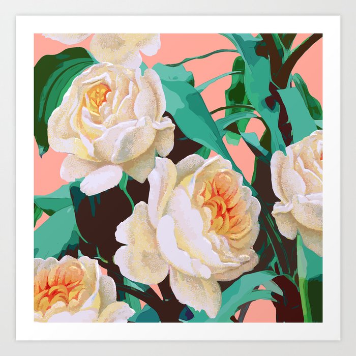 Tropical & White Blossom #painting #tropical #botanical Art Print