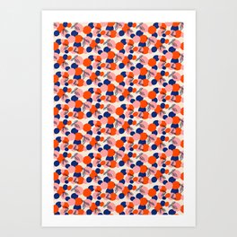 Red Pink and Navy blue spots Art Print