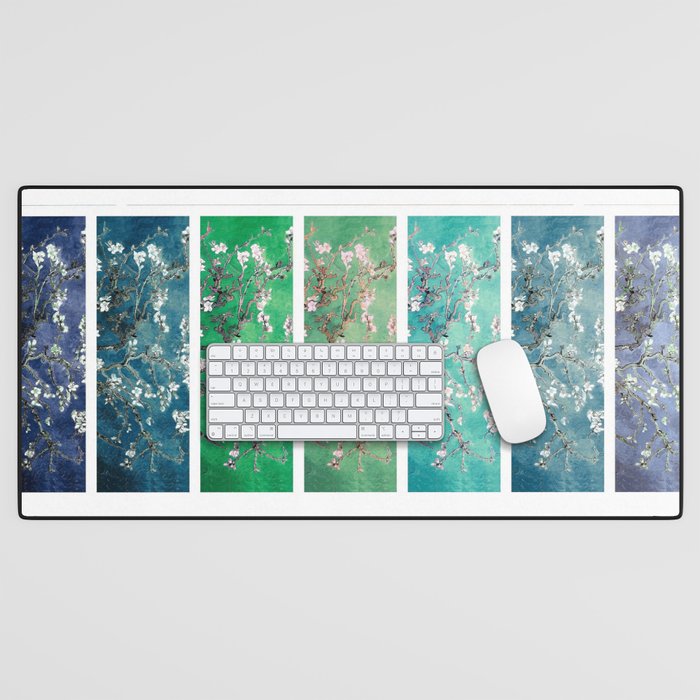 Vincent Van Gogh Almond Blossoms Tranquil Ocean Teal Green Blue Ombre Desk Mat