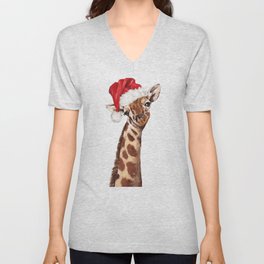 Christmas Giraffe V Neck T Shirt