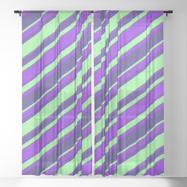 [ Thumbnail: Purple, Dark Slate Blue & Green Colored Striped/Lined Pattern Sheer Curtain ]