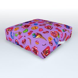 Pattern for valentines day on a purple background Outdoor Floor Cushion