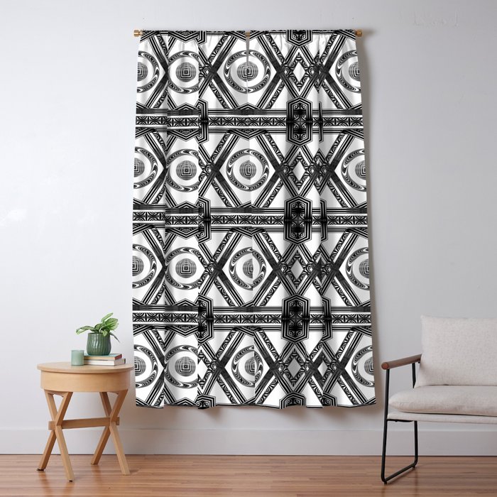 Geometric Black And White Panel Repeat Pattern Blackout Curtain By