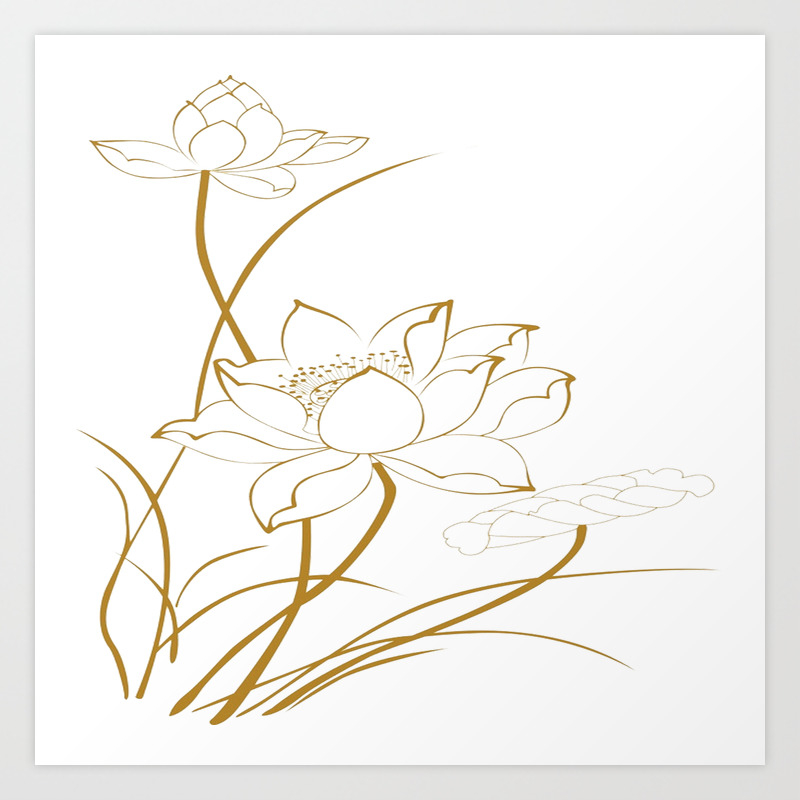 Lotus Line Drawings Art Print By Jani87 Society6,Realistic Color Realistic Cherry Blossom Drawing