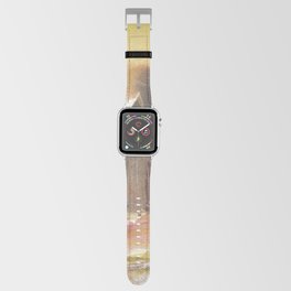 Weathered barns in field colorful watercolor painting.  Barn landscape painting watercolor Apple Watch Band