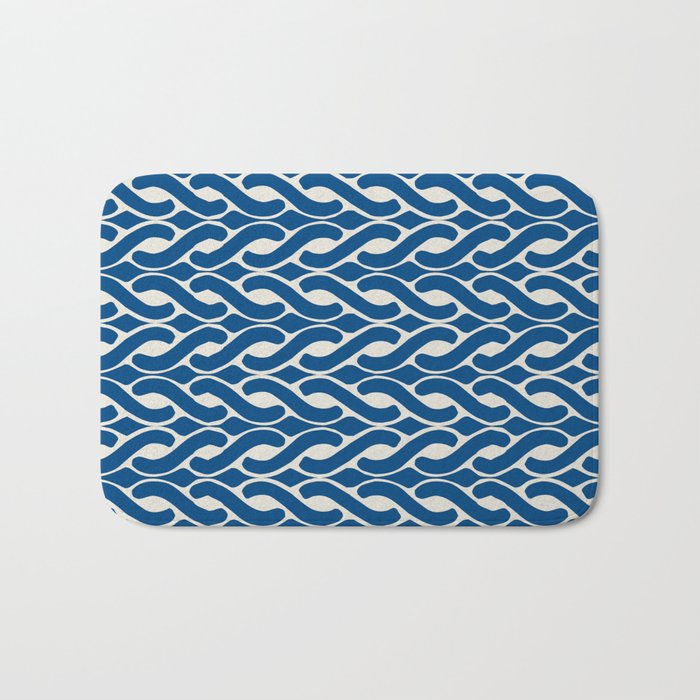 Abstract Chain Link Nautical Pattern in Classic Blue and Beige Bath Mat