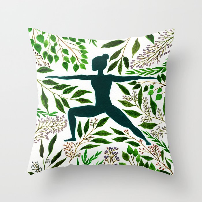 Yoga Warrior Pose One with Nature Throw Pillow