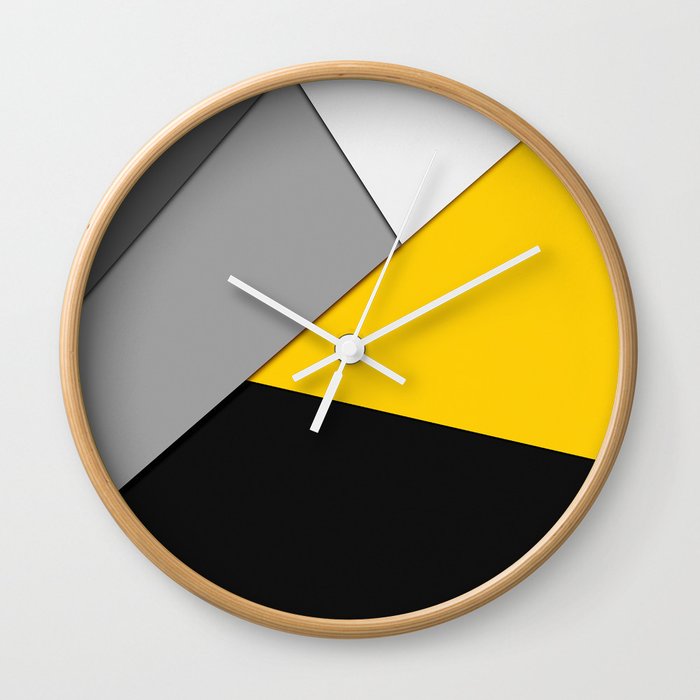 Simple Modern Gray Yellow and Black Geometric Wall Clock