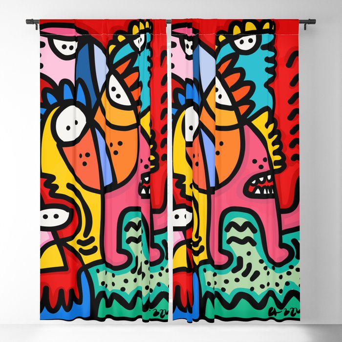 Colorful and Funny Graffiti Creature with a Red Sky By Emmanuel Signorino Blackout Curtain