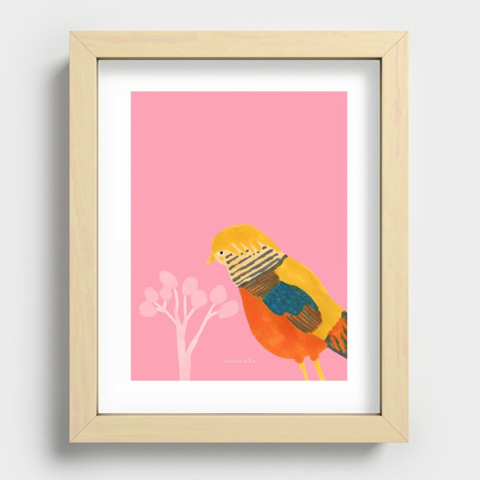 Bird and Tree - on Pink Recessed Framed Print