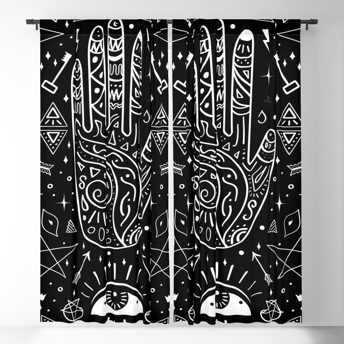 Black background occult pattern with mystical chalk signs Blackout Curtain