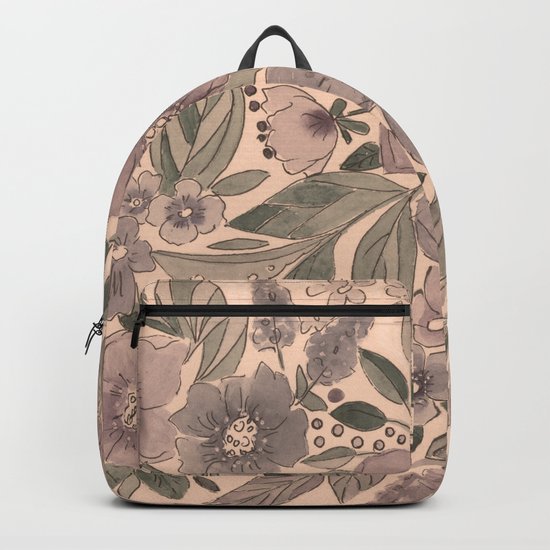 Watercolor . Flowers retro . Backpack