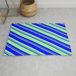 [ Thumbnail: Blue and Green Colored Lines/Stripes Pattern Rug ]