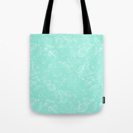 Mint Blue and White Toys Outline Pattern Tote Bag