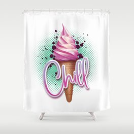 Strawberry ice cream cone with chill text for your T-shirt Shower Curtain