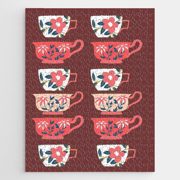 Pretty Painted Floral Teacups Jigsaw Puzzle