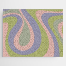 Too Groovy Retro Abstract Pattern in Lavender Blue, Lime, and Pale Pink Jigsaw Puzzle
